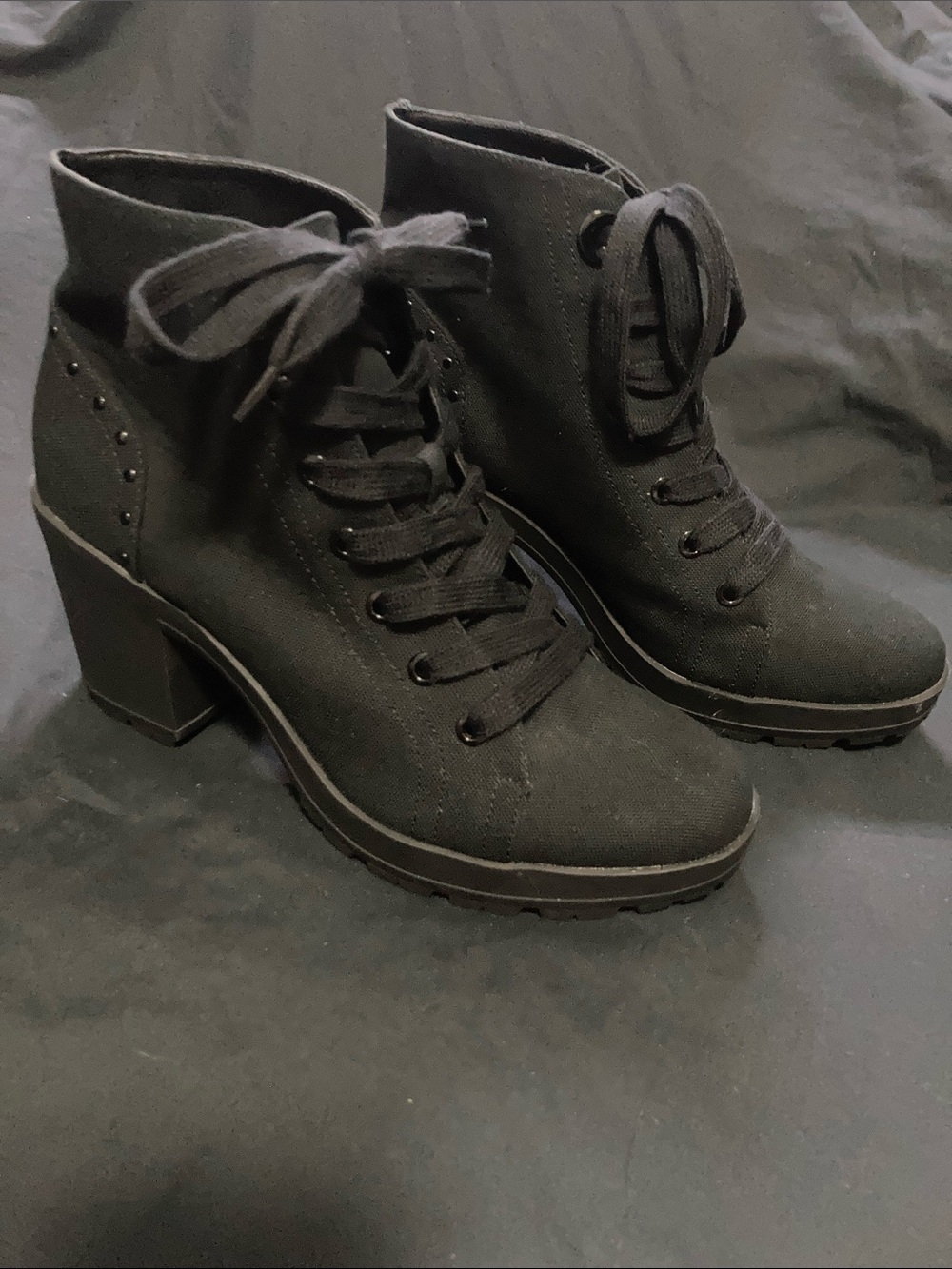 NWOT Mix No. 6 Tevia Combat Boots Heeled Studded Black Canvas Womens 8.5